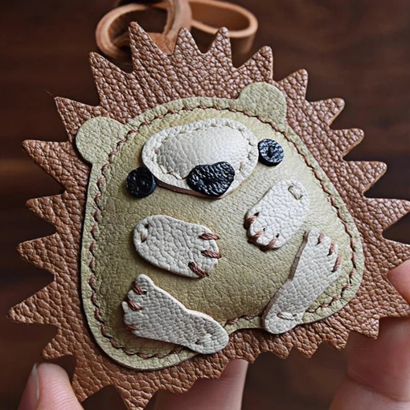 Curled - up Hedgehog Leather Bag Charm – Handcrafted Full - Grain Goatskin Keychain, Unique Gift for Women - shewearing