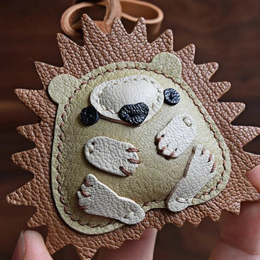 Curled - up Hedgehog Leather Bag Charm – Handcrafted Full - Grain Goatskin Keychain, Unique Gift for Women - shewearing