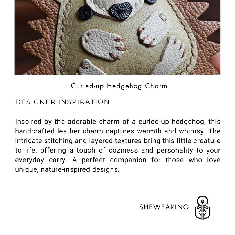 Curled - up Hedgehog Leather Bag Charm – Handcrafted Full - Grain Goatskin Keychain, Unique Gift for Women - shewearing
