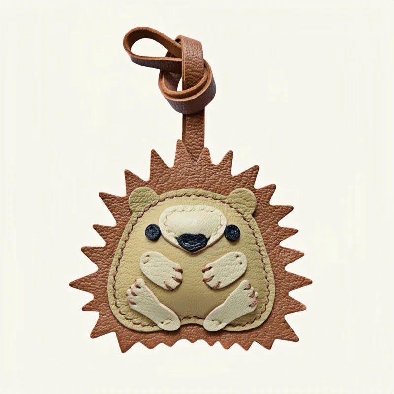 Curled - up Hedgehog Leather Bag Charm – Handcrafted Full - Grain Goatskin Keychain, Unique Gift for Women - shewearing