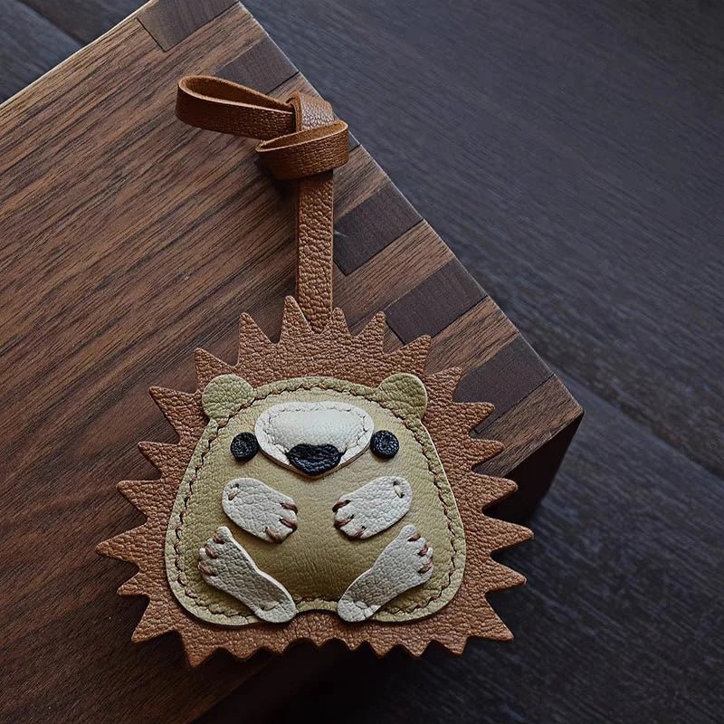 Curled - up Hedgehog Leather Bag Charm – Handcrafted Full - Grain Goatskin Keychain, Unique Gift for Women - shewearing