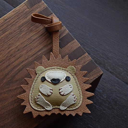 Curled - up Hedgehog Leather Bag Charm – Handcrafted Full - Grain Goatskin Keychain, Unique Gift for Women - shewearing