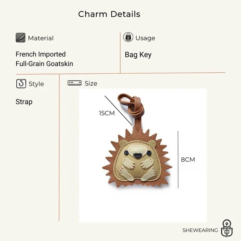 Curled - up Hedgehog Leather Bag Charm – Handcrafted Full - Grain Goatskin Keychain, Unique Gift for Women - shewearing