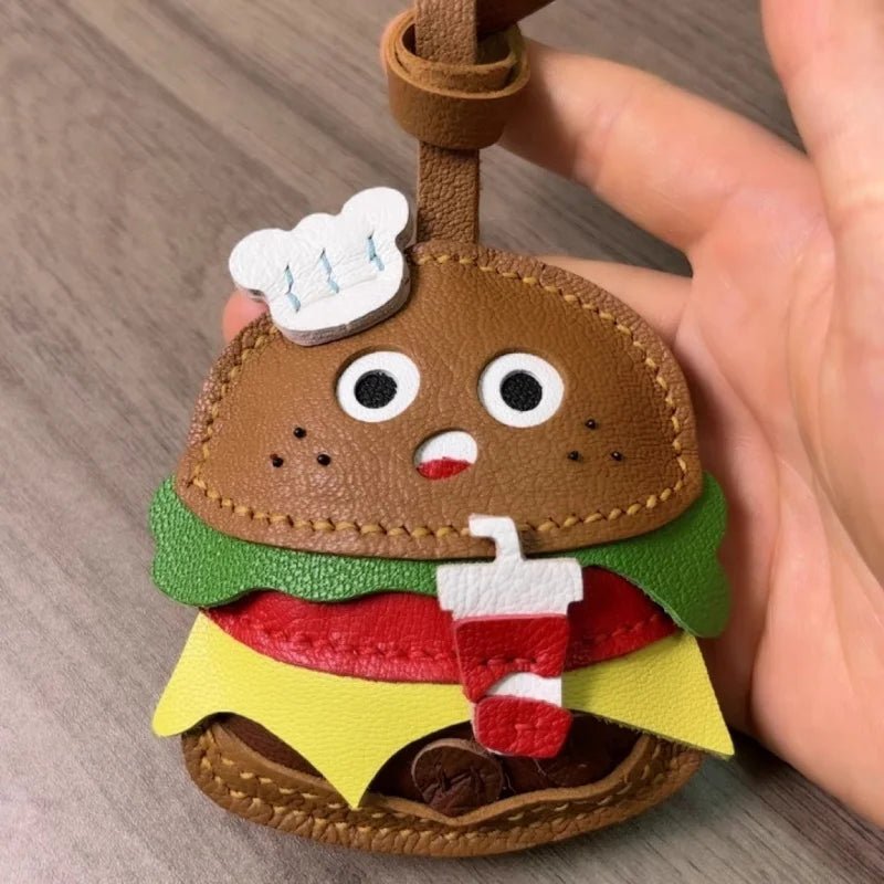 Cute Burger Lambskin Bag Charm – Handcrafted Leather Hamburger Pendant | Playful Couple Gift & Keychain | Trendy INS - Style Purse Accessory - shewearing