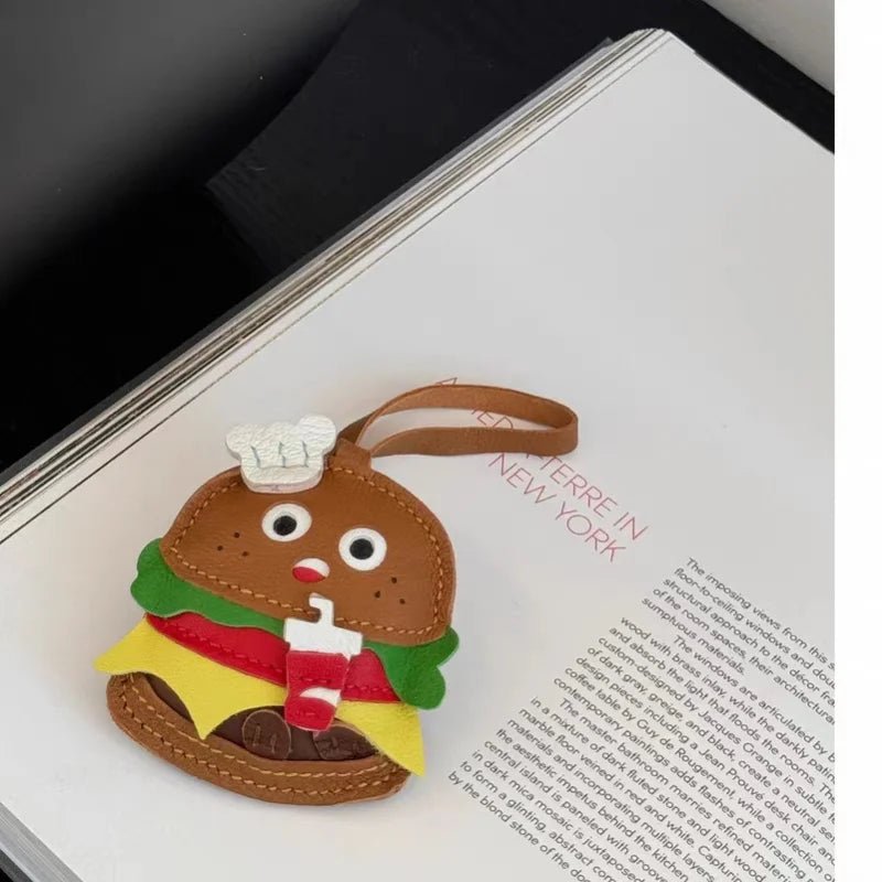 Cute Burger Lambskin Bag Charm – Handcrafted Leather Hamburger Pendant | Playful Couple Gift & Keychain | Trendy INS - Style Purse Accessory - shewearing