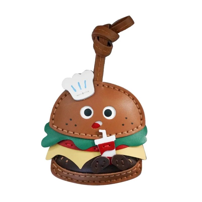 Cute Burger Lambskin Bag Charm – Handcrafted Leather Hamburger Pendant | Playful Couple Gift & Keychain | Trendy INS - Style Purse Accessory - shewearing