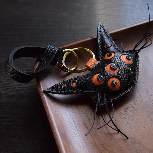 Designer Handcrafted Multi - Eyed Leather Cat Bag Charm | Unique Keychain for Bags & Cars | Personalized Gift for Cat Lovers - shewearing