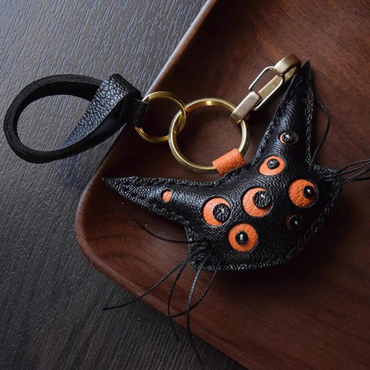 Designer Handcrafted Multi - Eyed Leather Cat Bag Charm | Unique Keychain for Bags & Cars | Personalized Gift for Cat Lovers - shewearing