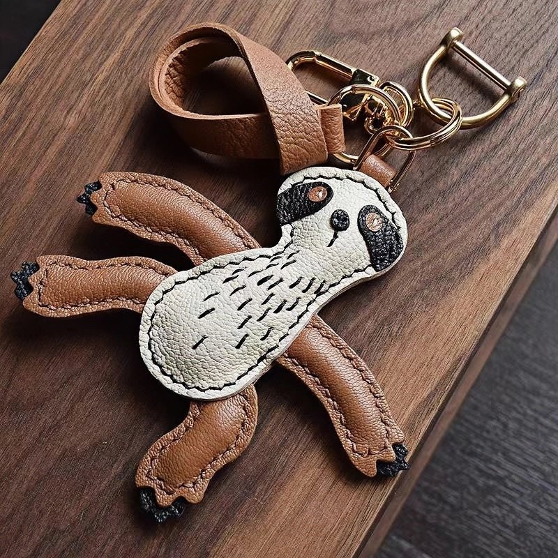 Designer Original Folivora Sloth Handmade Leather Bag Charm, Unique Keychain for Car or Bag, Small - Batch Artistic Accessory - shewearing