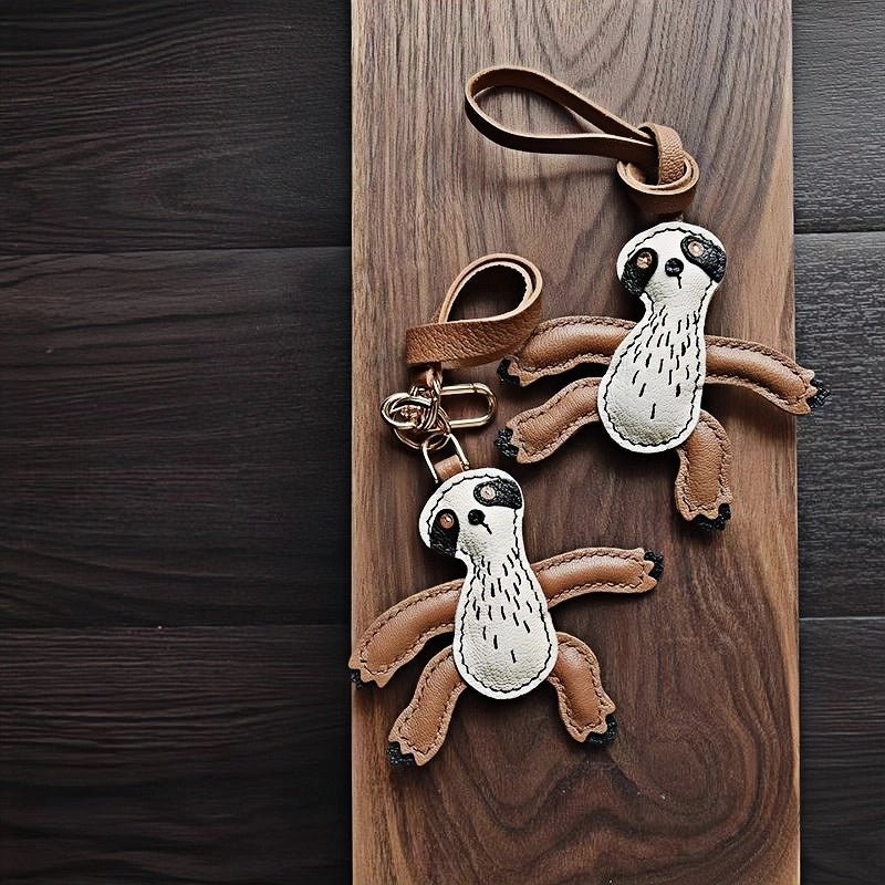 Designer Original Folivora Sloth Handmade Leather Bag Charm, Unique Keychain for Car or Bag, Small - Batch Artistic Accessory - shewearing