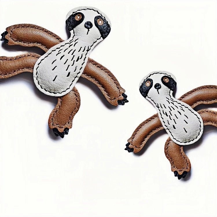 Designer Original Folivora Sloth Handmade Leather Bag Charm, Unique Keychain for Car or Bag, Small - Batch Artistic Accessory - shewearing