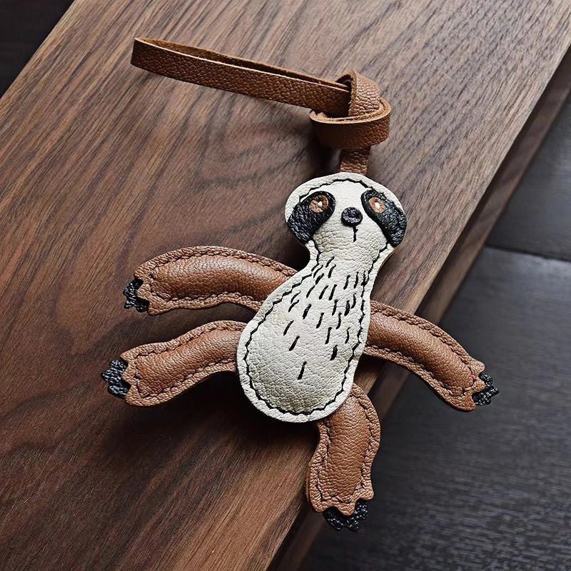 Designer Original Folivora Sloth Handmade Leather Bag Charm, Unique Keychain for Car or Bag, Small - Batch Artistic Accessory - shewearing