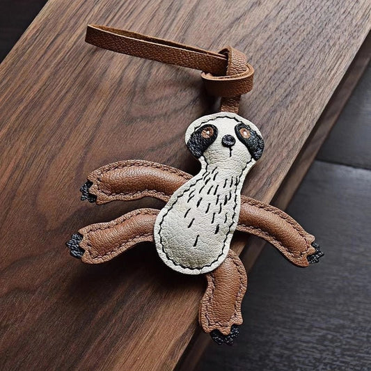 Designer Original Folivora Sloth Handmade Leather Bag Charm, Unique Keychain for Car or Bag, Small - Batch Artistic Accessory - shewearing