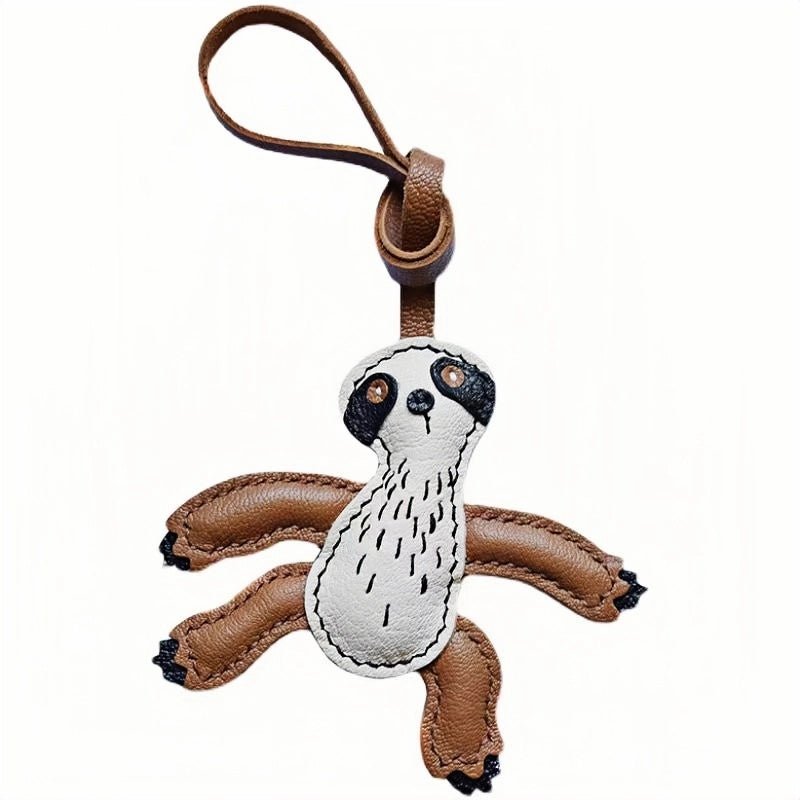 Designer Original Folivora Sloth Handmade Leather Bag Charm, Unique Keychain for Car or Bag, Small - Batch Artistic Accessory - shewearing