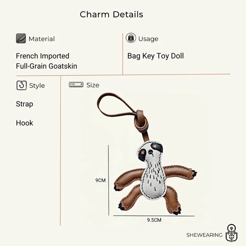 Designer Original Folivora Sloth Handmade Leather Bag Charm, Unique Keychain for Car or Bag, Small - Batch Artistic Accessory - shewearing