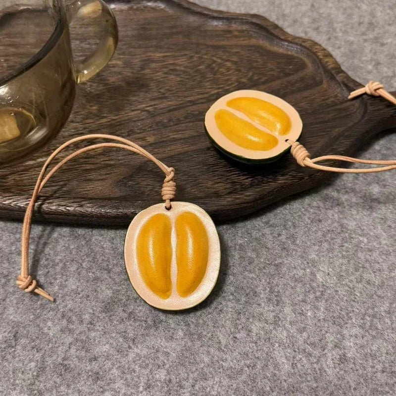 Durian - Inspired Leather Bag Charm – Handmade Full - Grain Leather Fruit Accessory | Unique Tropical Pendant for Handbags | Exotic Gift for Her - shewearing