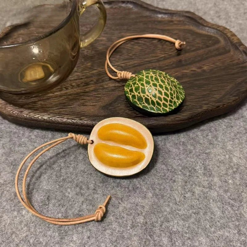 Durian - Inspired Leather Bag Charm – Handmade Full - Grain Leather Fruit Accessory | Unique Tropical Pendant for Handbags | Exotic Gift for Her - shewearing