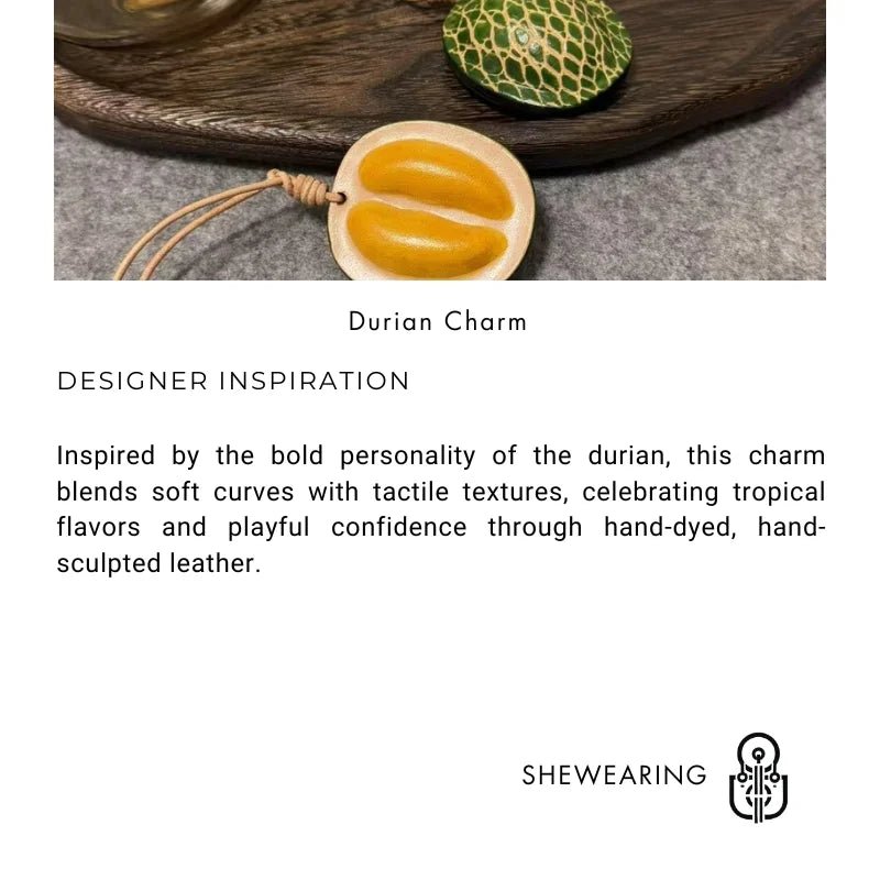 Durian - Inspired Leather Bag Charm – Handmade Full - Grain Leather Fruit Accessory | Unique Tropical Pendant for Handbags | Exotic Gift for Her - shewearing