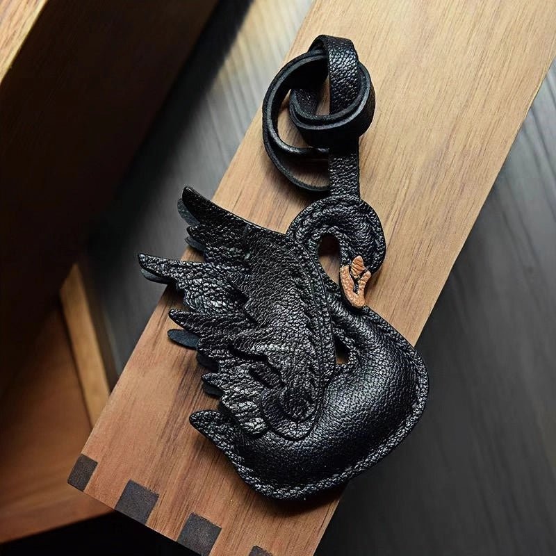 Elegant Black and White Swan Bag Charm – Original Design, Premium Leather, Handcrafted Accessory, Keychain for Women, Ideal for Unique Gifts - shewearing