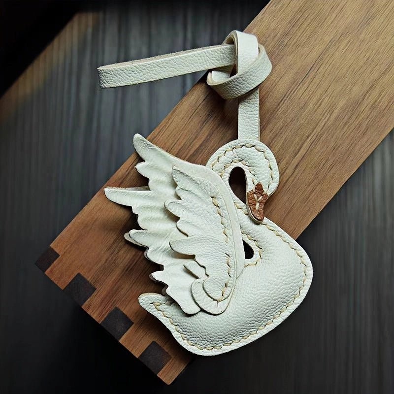 Elegant Black and White Swan Bag Charm – Original Design, Premium Leather, Handcrafted Accessory, Keychain for Women, Ideal for Unique Gifts - shewearing