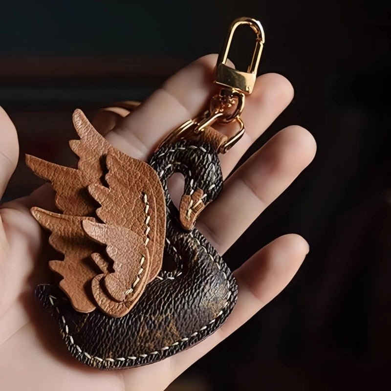 Elegant Black and White Swan Bag Charm – Original Design, Premium Leather, Handcrafted Accessory, Keychain for Women, Ideal for Unique Gifts - shewearing