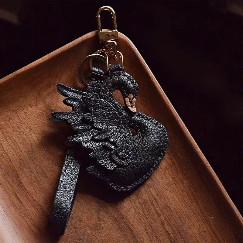 Elegant Black and White Swan Bag Charm – Original Design, Premium Leather, Handcrafted Accessory, Keychain for Women, Ideal for Unique Gifts - shewearing