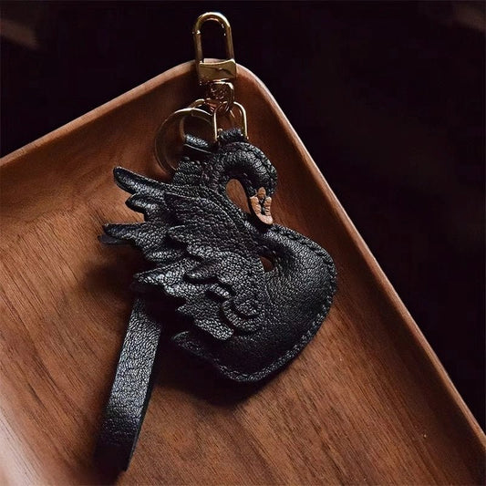 Elegant Black and White Swan Bag Charm – Original Design, Premium Leather, Handcrafted Accessory, Keychain for Women, Ideal for Unique Gifts - shewearing