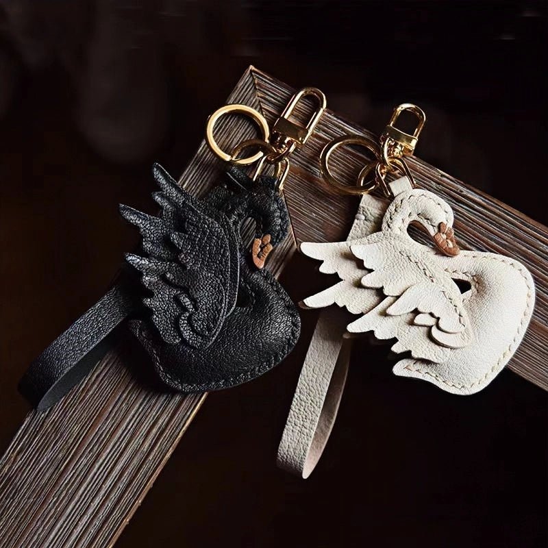 Elegant Black and White Swan Bag Charm – Original Design, Premium Leather, Handcrafted Accessory, Keychain for Women, Ideal for Unique Gifts - shewearing