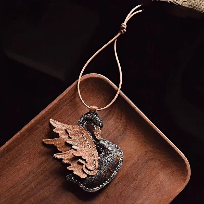 Elegant Black and White Swan Bag Charm – Original Design, Premium Leather, Handcrafted Accessory, Keychain for Women, Ideal for Unique Gifts - shewearing