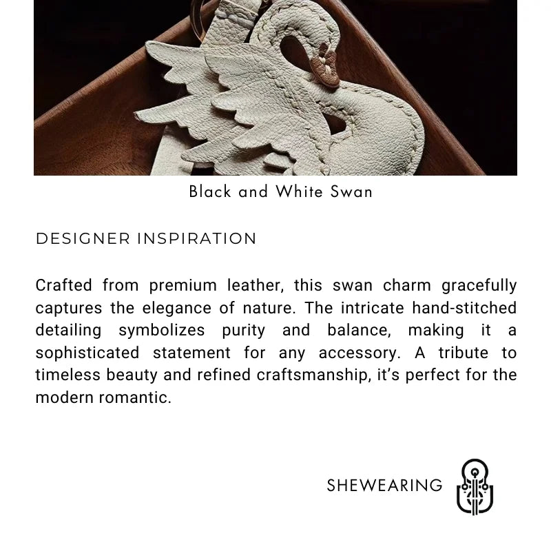 Elegant Black and White Swan Bag Charm – Original Design, Premium Leather, Handcrafted Accessory, Keychain for Women, Ideal for Unique Gifts - shewearing
