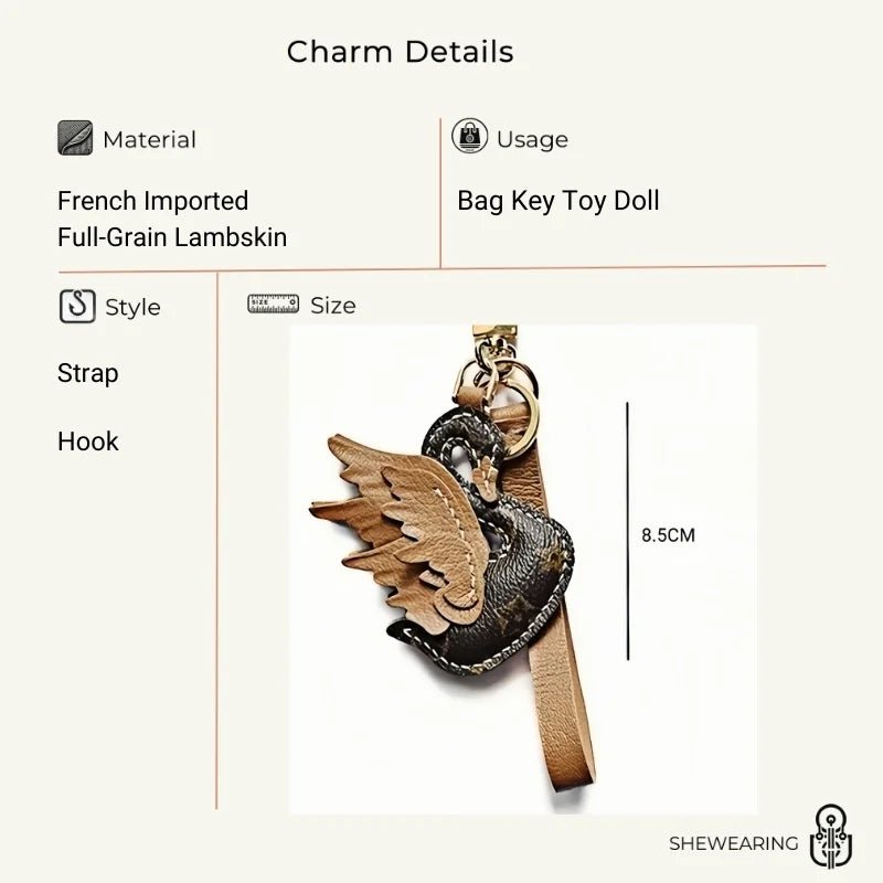 Elegant Black and White Swan Bag Charm – Original Design, Premium Leather, Handcrafted Accessory, Keychain for Women, Ideal for Unique Gifts - shewearing