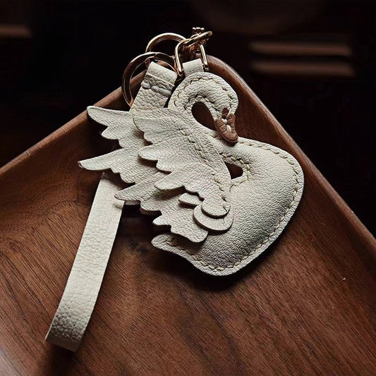 Elegant Black and White Swan Bag Charm – Original Design, Premium Leather, Handcrafted Accessory, Keychain for Women, Ideal for Unique Gifts - shewearing