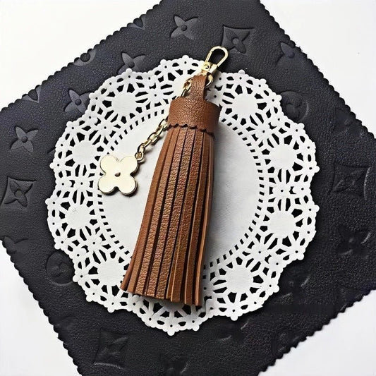 Elegant Long Lambskin Tassel Bag Charm – Handcrafted DIY Accessory for Women’s Handbags and Keys - shewearing