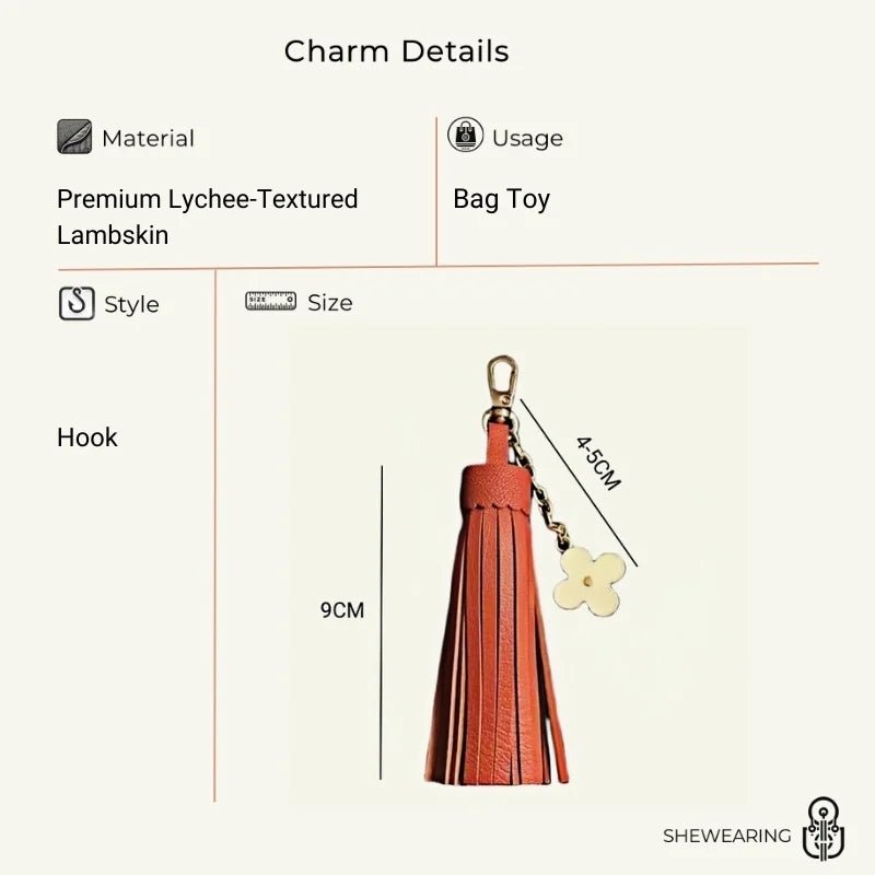 Elegant Long Lambskin Tassel Bag Charm – Handcrafted DIY Accessory for Women’s Handbags and Keys - shewearing