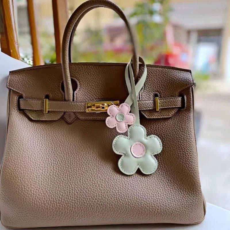 Elegant Sunflower Charm - Dual - Flower and Triple - Flower Multicolor Handmade Genuine Leather Bag, Backpack Accessory, Keychain, Premium Gift - shewearing