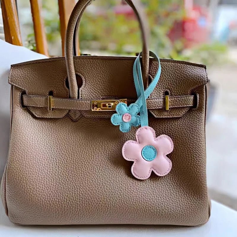 Elegant Sunflower Charm - Dual - Flower and Triple - Flower Multicolor Handmade Genuine Leather Bag, Backpack Accessory, Keychain, Premium Gift - shewearing