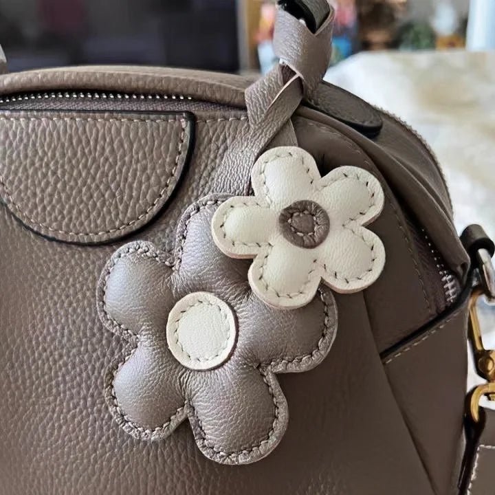 Elegant Sunflower Charm - Dual - Flower and Triple - Flower Multicolor Handmade Genuine Leather Bag, Backpack Accessory, Keychain, Premium Gift - shewearing
