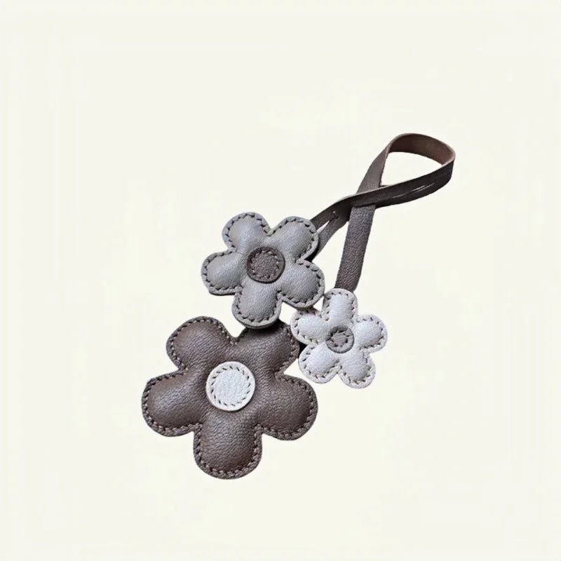 Elegant Sunflower Charm - Dual - Flower and Triple - Flower Multicolor Handmade Genuine Leather Bag, Backpack Accessory, Keychain, Premium Gift - shewearing