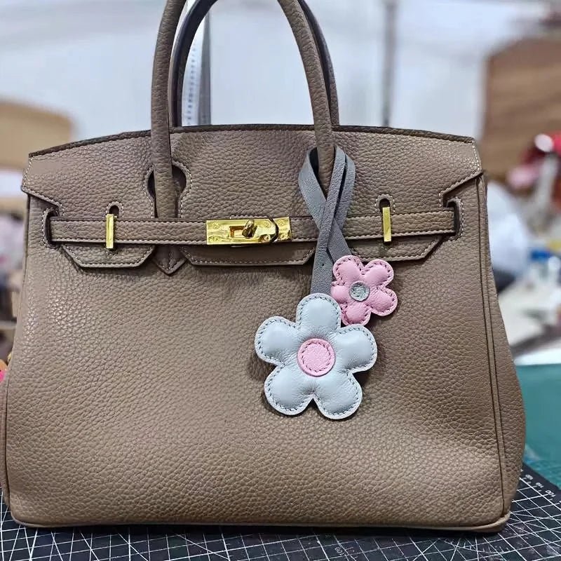 Elegant Sunflower Charm - Dual - Flower and Triple - Flower Multicolor Handmade Genuine Leather Bag, Backpack Accessory, Keychain, Premium Gift - shewearing
