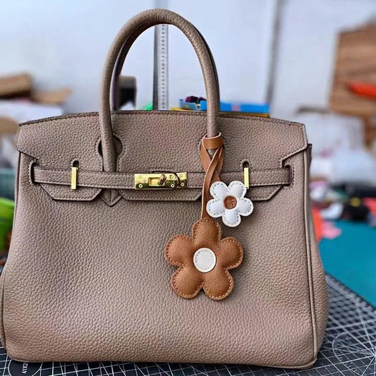 Elegant Sunflower Charm - Dual - Flower and Triple - Flower Multicolor Handmade Genuine Leather Bag, Backpack Accessory, Keychain, Premium Gift - shewearing