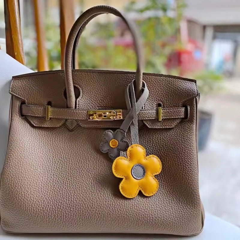 Elegant Sunflower Charm - Dual - Flower and Triple - Flower Multicolor Handmade Genuine Leather Bag, Backpack Accessory, Keychain, Premium Gift - shewearing