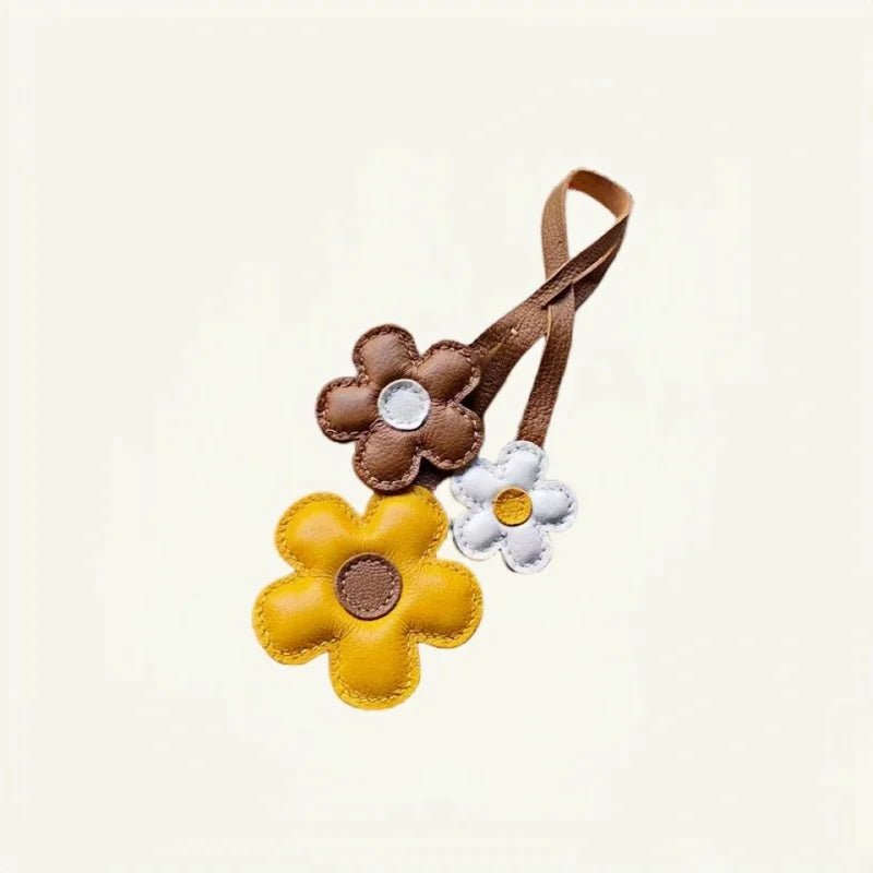 Elegant Sunflower Charm - Dual - Flower and Triple - Flower Multicolor Handmade Genuine Leather Bag, Backpack Accessory, Keychain, Premium Gift - shewearing
