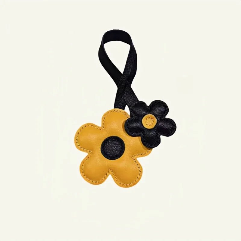 Elegant Sunflower Charm - Dual - Flower and Triple - Flower Multicolor Handmade Genuine Leather Bag, Backpack Accessory, Keychain, Premium Gift - shewearing