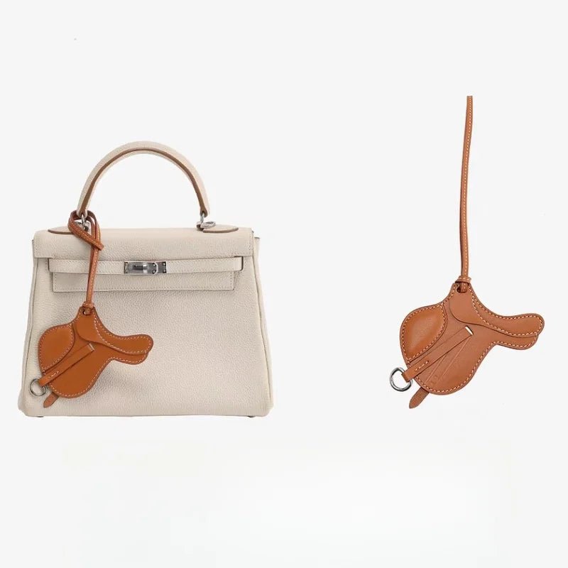 Equestrian - Inspired Saddle Bag Charm – Handcrafted French Goatskin Pendant | Unique Keychain Accent | Timeless Equestrian Style - shewearing