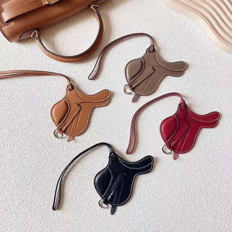 Equestrian - Inspired Saddle Bag Charm – Handcrafted French Goatskin Pendant | Unique Keychain Accent | Timeless Equestrian Style - shewearing