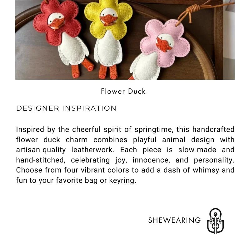 Flower Duck Leather Bag Charm – Handcrafted Animal Pendant Keychain | Cute Goose Accessory in Multiple Colors | Premium Leather Gift for Women & Kids - shewearing