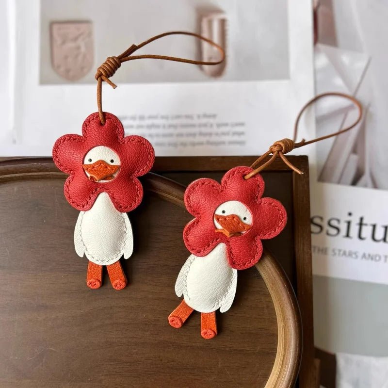 Flower Duck Leather Bag Charm – Handcrafted Animal Pendant Keychain | Cute Goose Accessory in Multiple Colors | Premium Leather Gift for Women & Kids - shewearing