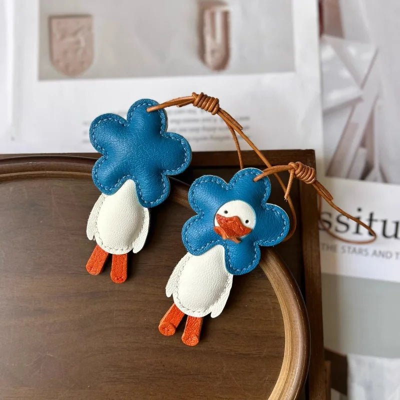 Flower Duck Leather Bag Charm – Handcrafted Animal Pendant Keychain | Cute Goose Accessory in Multiple Colors | Premium Leather Gift for Women & Kids - shewearing