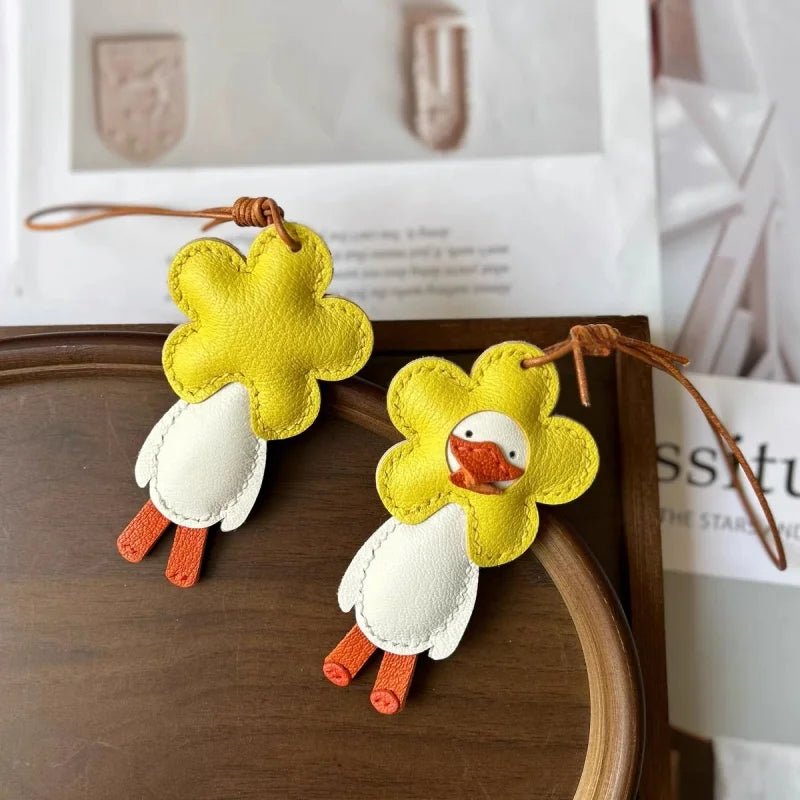 Flower Duck Leather Bag Charm – Handcrafted Animal Pendant Keychain | Cute Goose Accessory in Multiple Colors | Premium Leather Gift for Women & Kids - shewearing