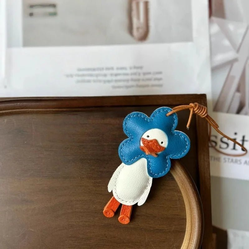 Flower Duck Leather Bag Charm – Handcrafted Animal Pendant Keychain | Cute Goose Accessory in Multiple Colors | Premium Leather Gift for Women & Kids - shewearing